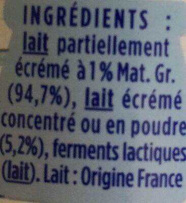 Yaourt nature - Ingredientes - fr