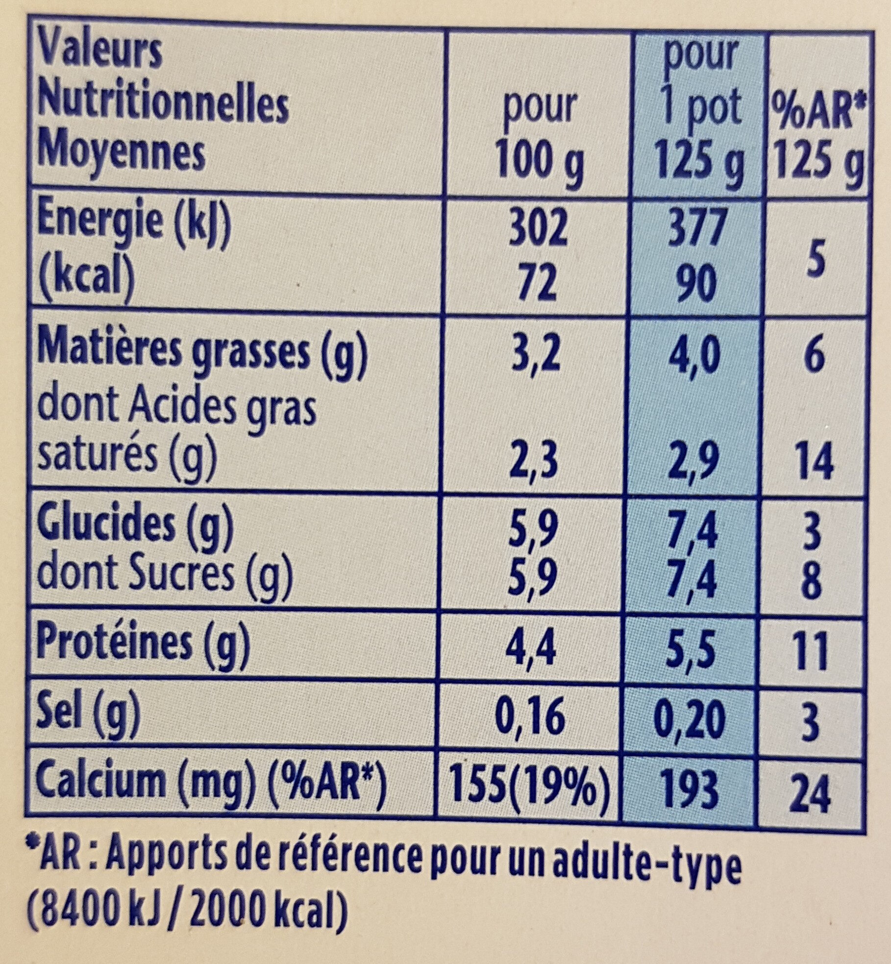 Velouté nature - Nutrition facts - fr