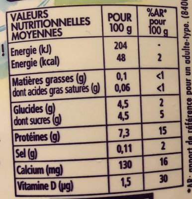 Taillefine Nature (0 % MG) Recette au Fromage Blanc - Tableau nutritionnel