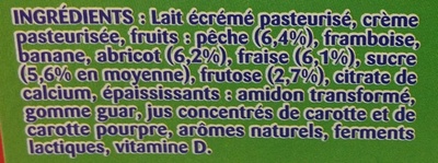 Gervais (Fraise, Framboise, Abricot, Pêche, Banane) - (2 % MG) 18 Pots - Ingredienti - fr