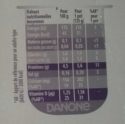Taillefine Le Brassé (0 % MG) 8 Pots - Tableau nutritionnel