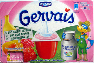 Gervais (Fraise, Framboise, Abricot, Pêche, Banane) - (2 % MG) 12 Pots - Produit