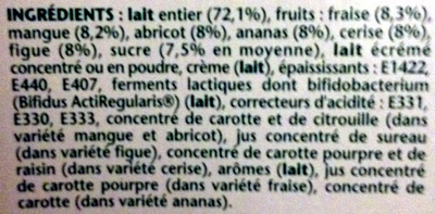 Activia (Ananas, Cerise, Fraise, Mangue, Figue, Abricot) 12 Pots + 4 Gratuits - Ingrédients
