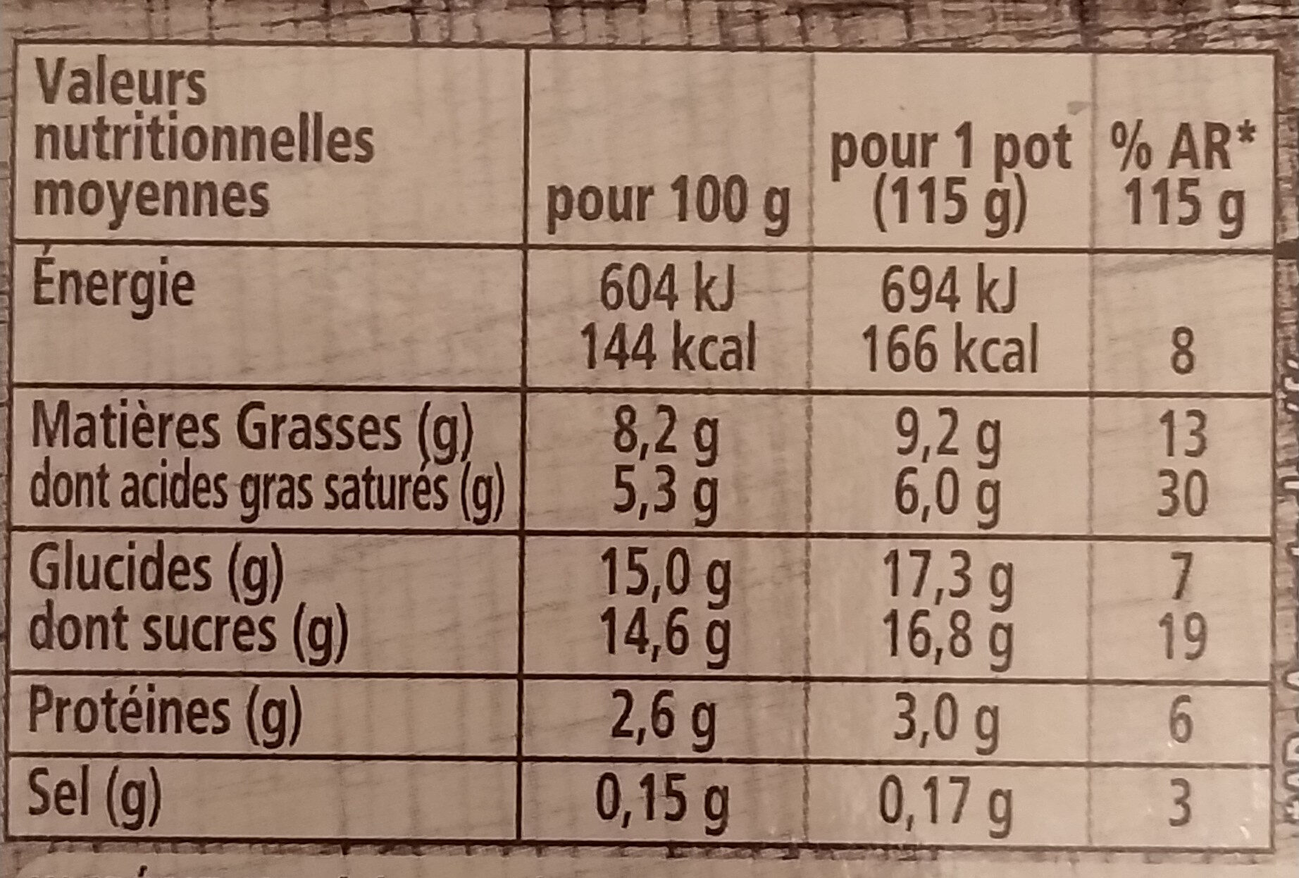 Le Yaourt sur lit d'agrumes 2 x 115 g - Información nutricional - fr