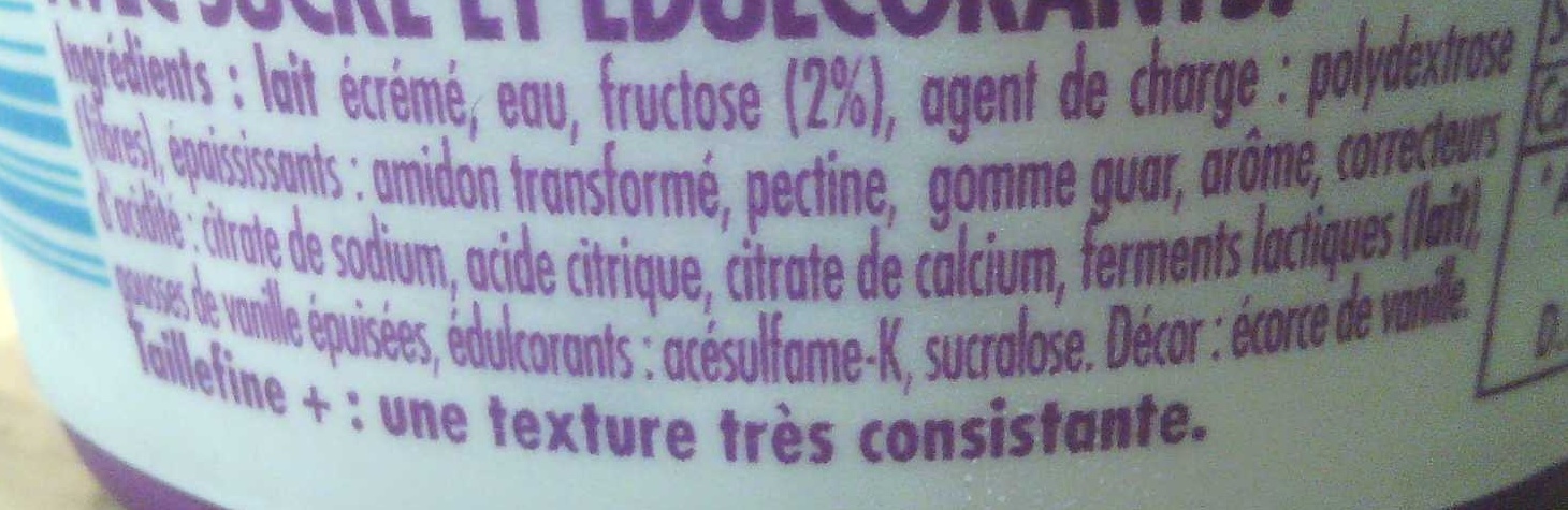 Taillefine Plus Saveur Vanille (0 % MG) - Ingrédients