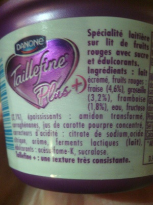 Taillefine Plus Fruits Rouges (0 % MG) - Ingrédients