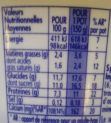 Danio Poire - Nutrition facts - fr