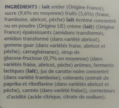 Recette Crémeuse Fraise - Abricot - Pêche - Framboise - Ingredients - fr