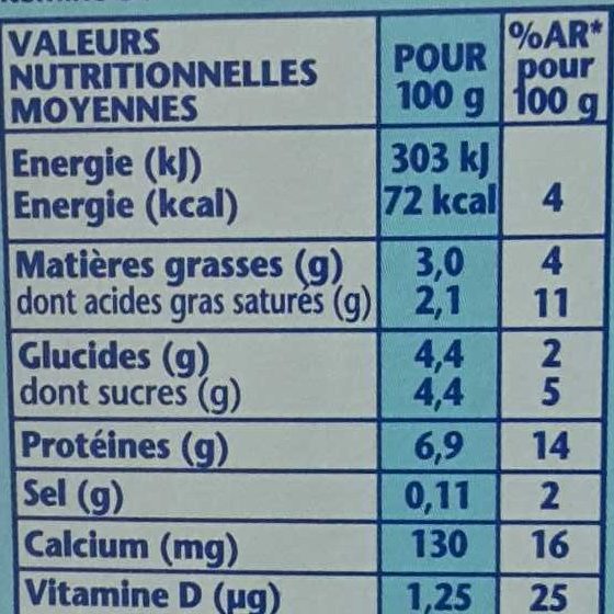 Jockey 3% de mg nature 100 g x 8 - Tableau nutritionnel