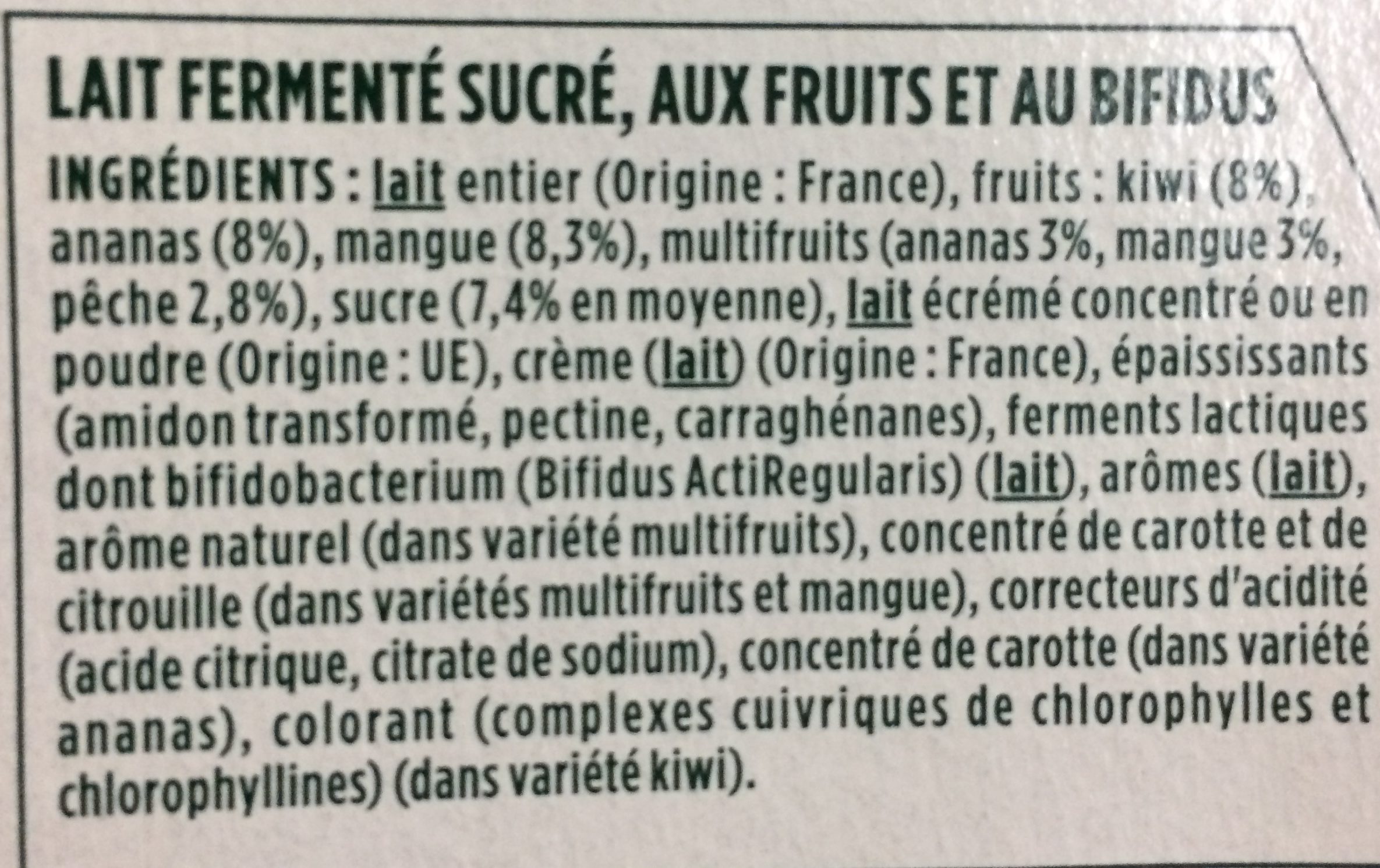 Yaourts fruits exotiques Activia - Ingredients - fr