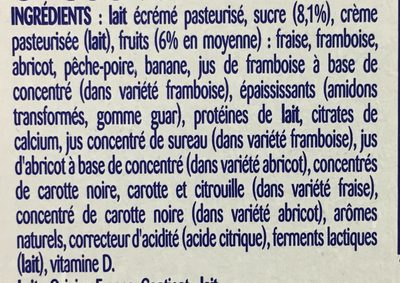 Danonino aux fruits panache 50 g x 18 - Ingrédients