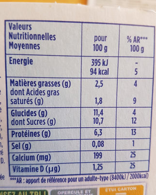 Danonino aux fruits panache 50 g x 12 - Tableau nutritionnel