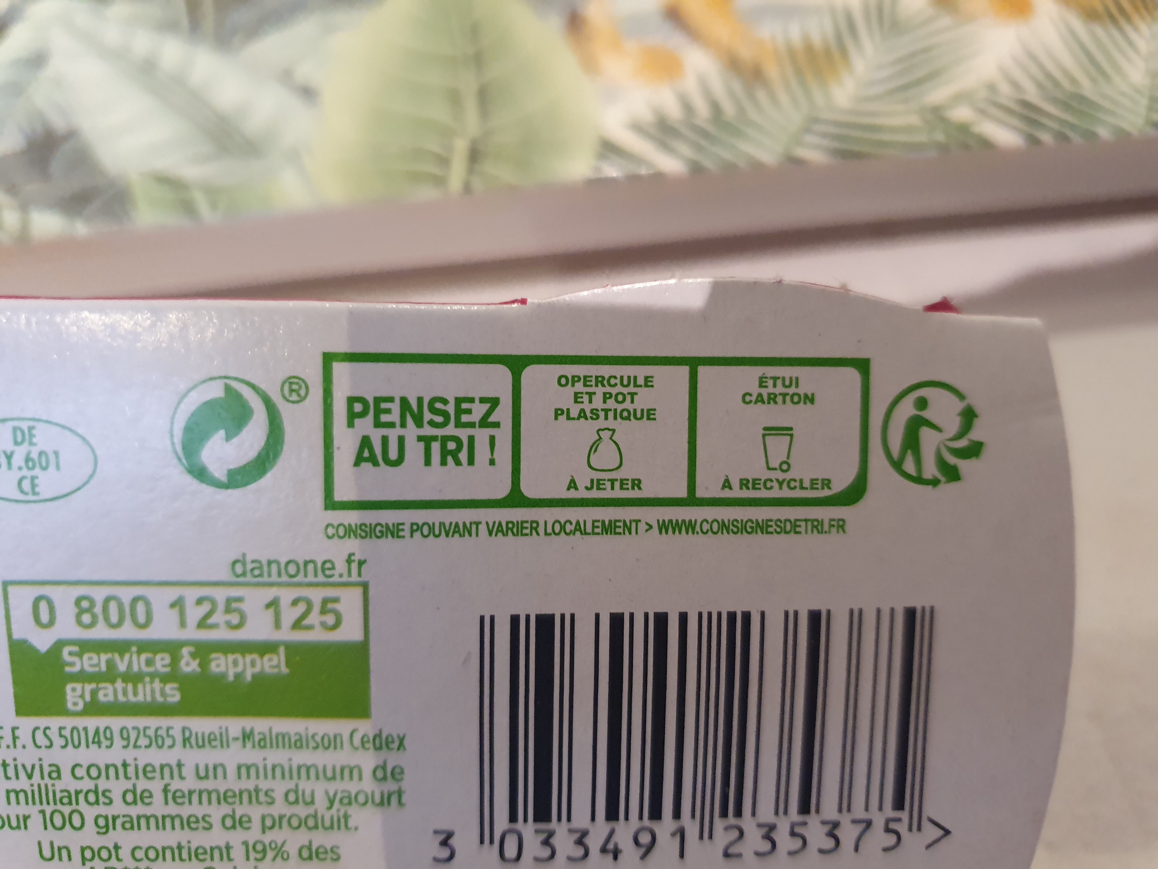 Activia bifidus cereales 120 g x 4 muesli - Recycling instructions and/or packaging information - fr