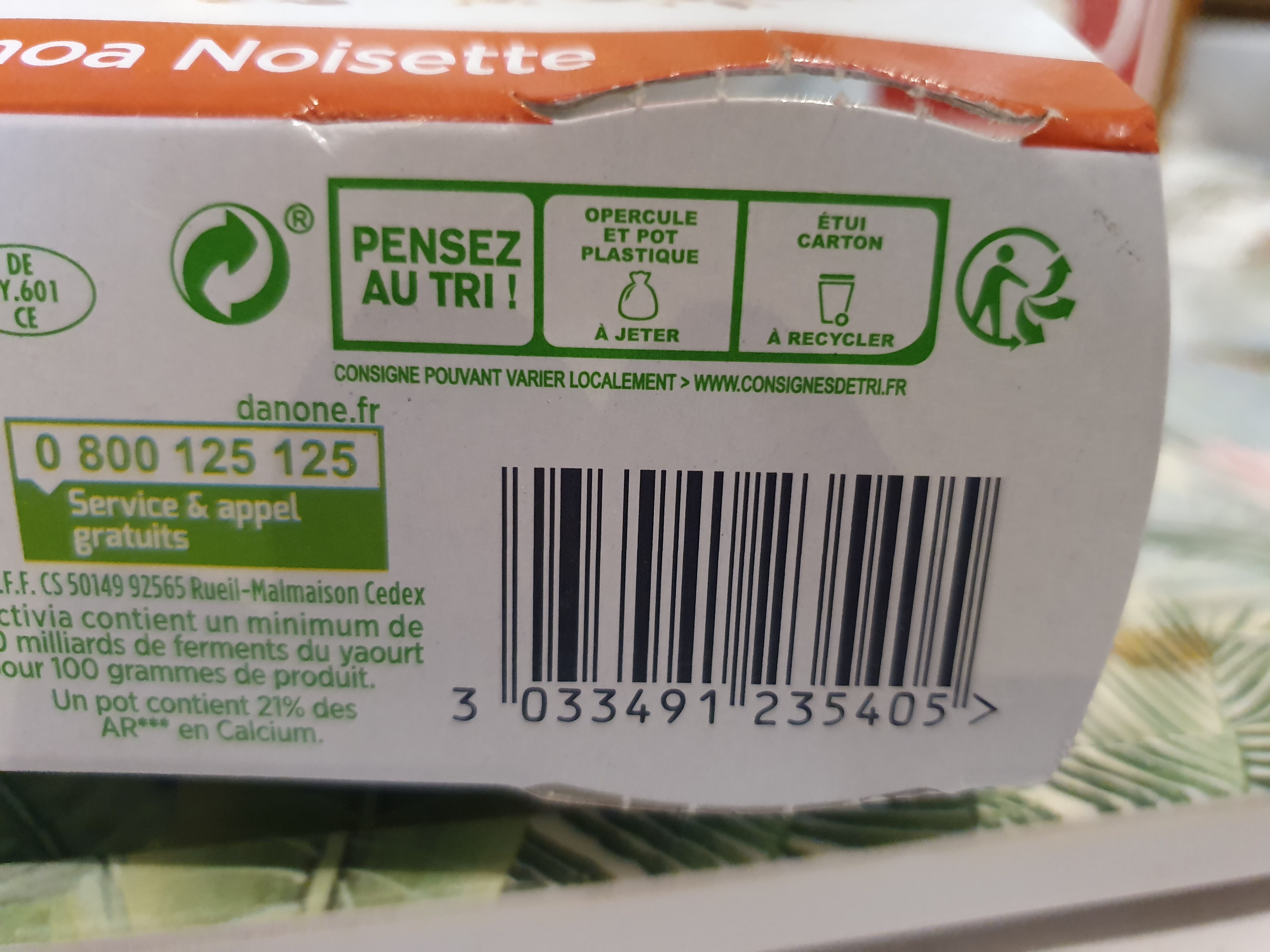 Activia au bifidus céréales quinoa noisette - Recyclinginstructies en / of verpakkingsinformatie - fr