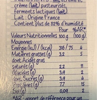 Danone fromage blanc 3,2% de mg nature 100 g x 8 - Tableau nutritionnel