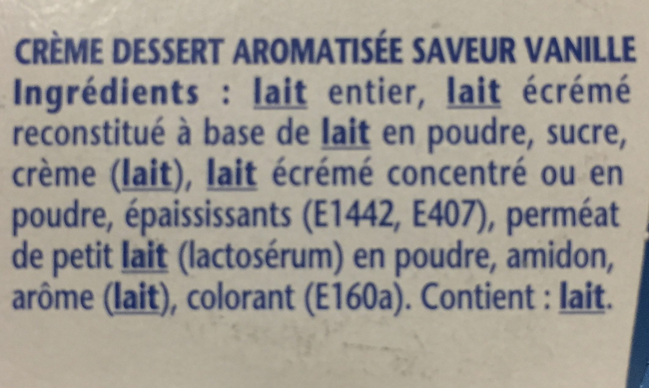 Danette - Ingredients - fr