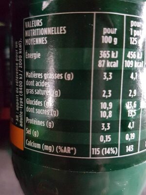 Yaourt saveur mangue - Tableau nutritionnel