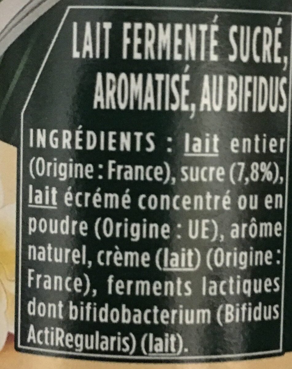 Activia bifidus saveur vanille sans arome artificiel 125 g x 4 - Ingredients