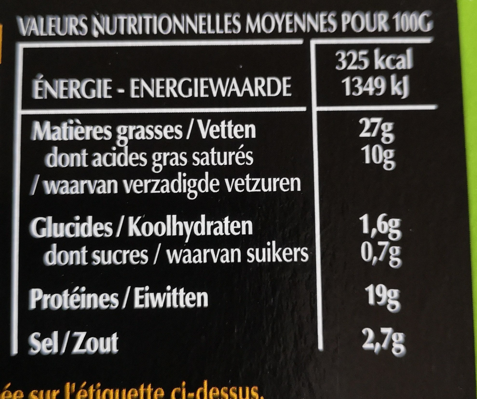 Magret canard fumé Labeyrie - Tableau nutritionnel