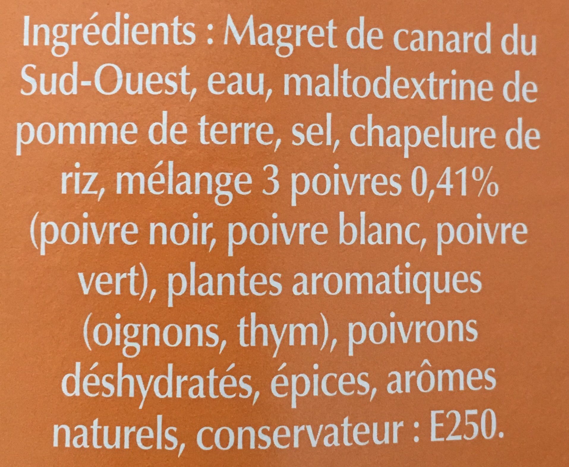 Magret de Canard Tranché du Sud-Ouest Mariné aux Trois Poivres - Ingredients - fr