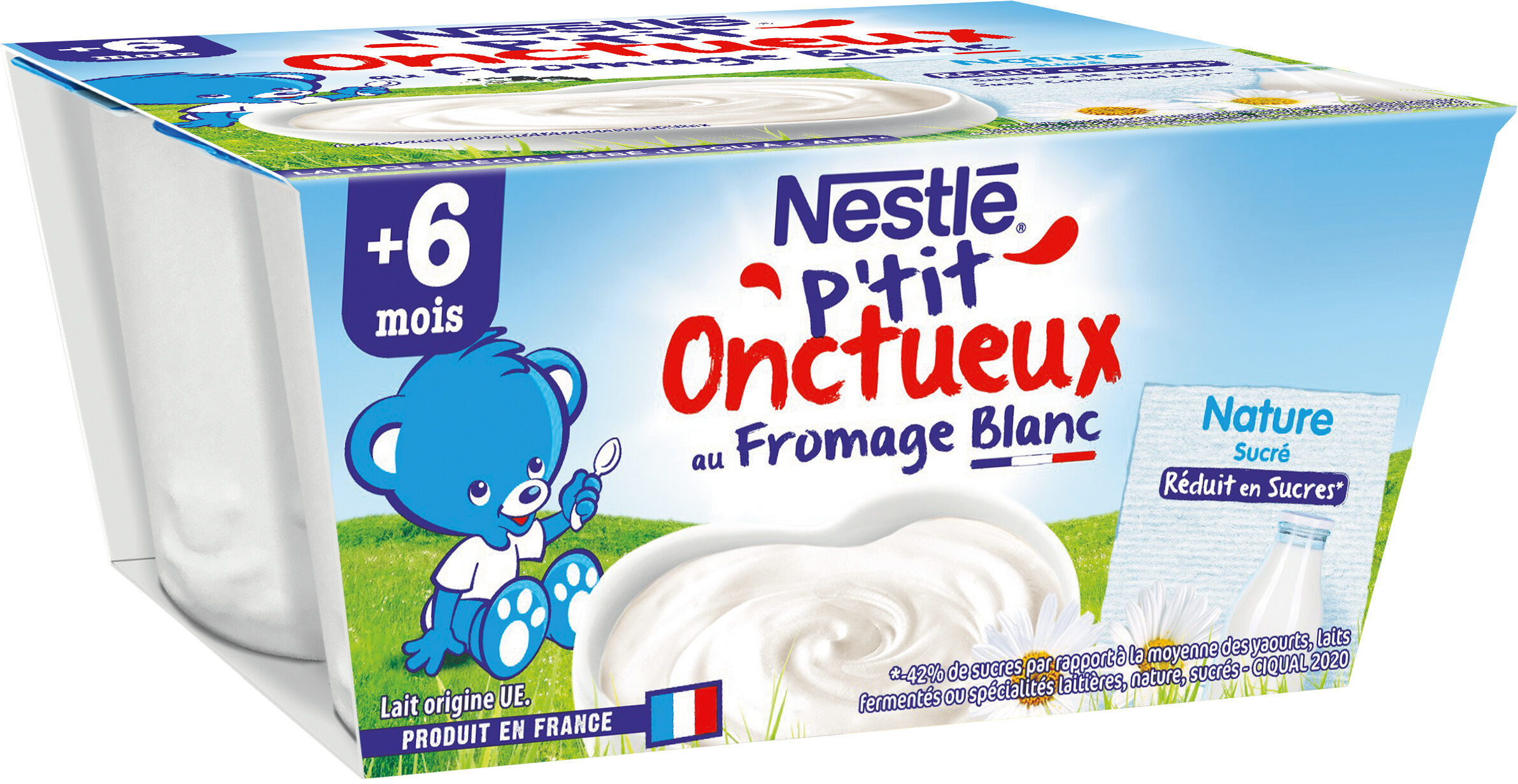 NESTLE P'TIT ONCTUEUX Fromag Blanc Saveur Natur Sucré-4x100gDès6mois - Produit