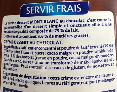 MONT BLANC Crème dessert Boîte Chocolat 4,3kg - المكونات - fr