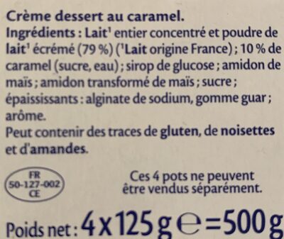 MONT BLANC Crème dessert Coupelles Caramel 4x125g - المكونات - fr