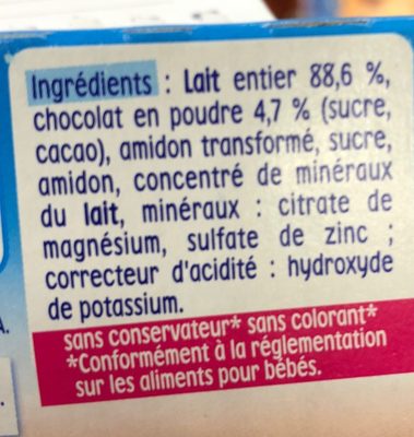 NESTLE P'TIT GOURMAND Cacao - 4 x 100g - Dès 6 mois - Ingredients - fr