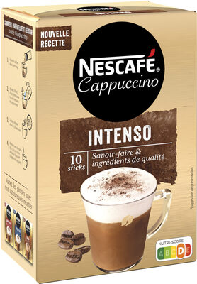 NESCAFE Cappuccino Intenso, Café soluble, Boîte de 10 sticks (12,5g chacun) - Product - fr