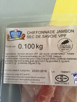 Chiffonnade jambon sec de Savoie nature - Ingredients - fr