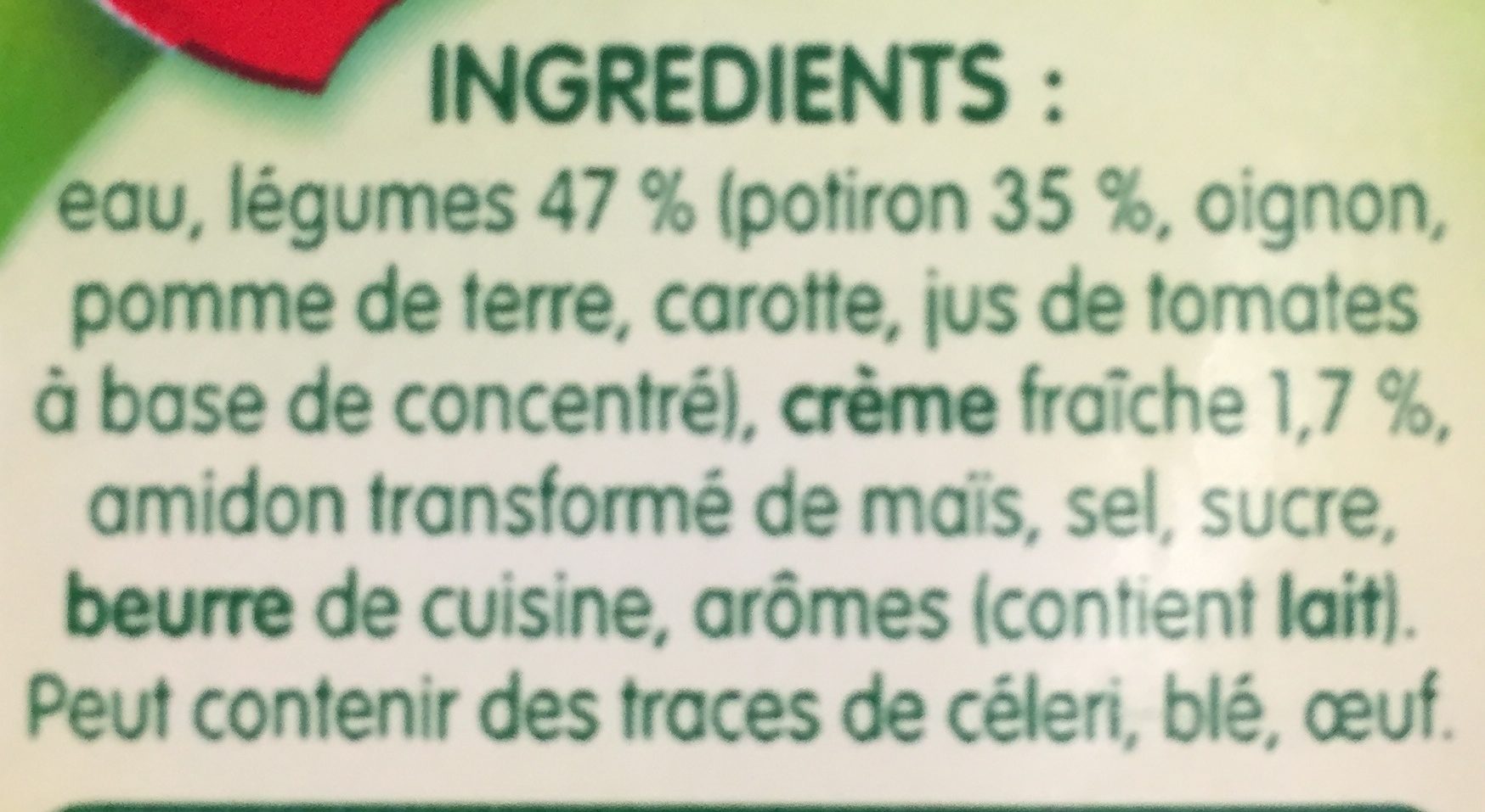 velouté de potiron - Ingredientes - fr