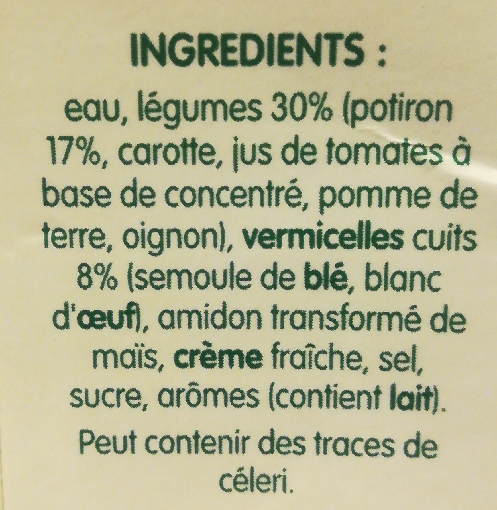 Soupe Potiron et Vermicelles - Ingredientes - fr