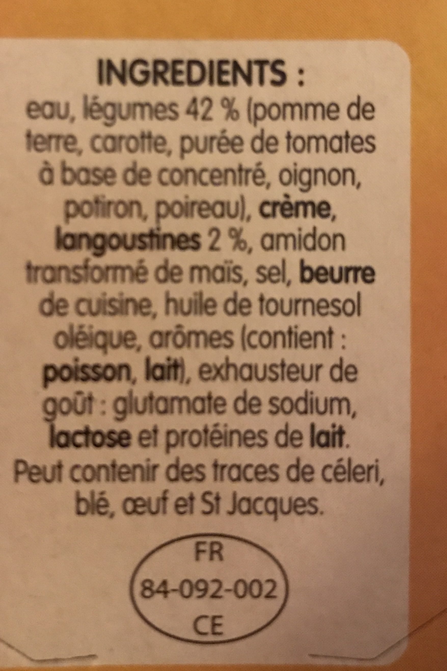 Délice de Légumes & Langoustines - المكونات - fr