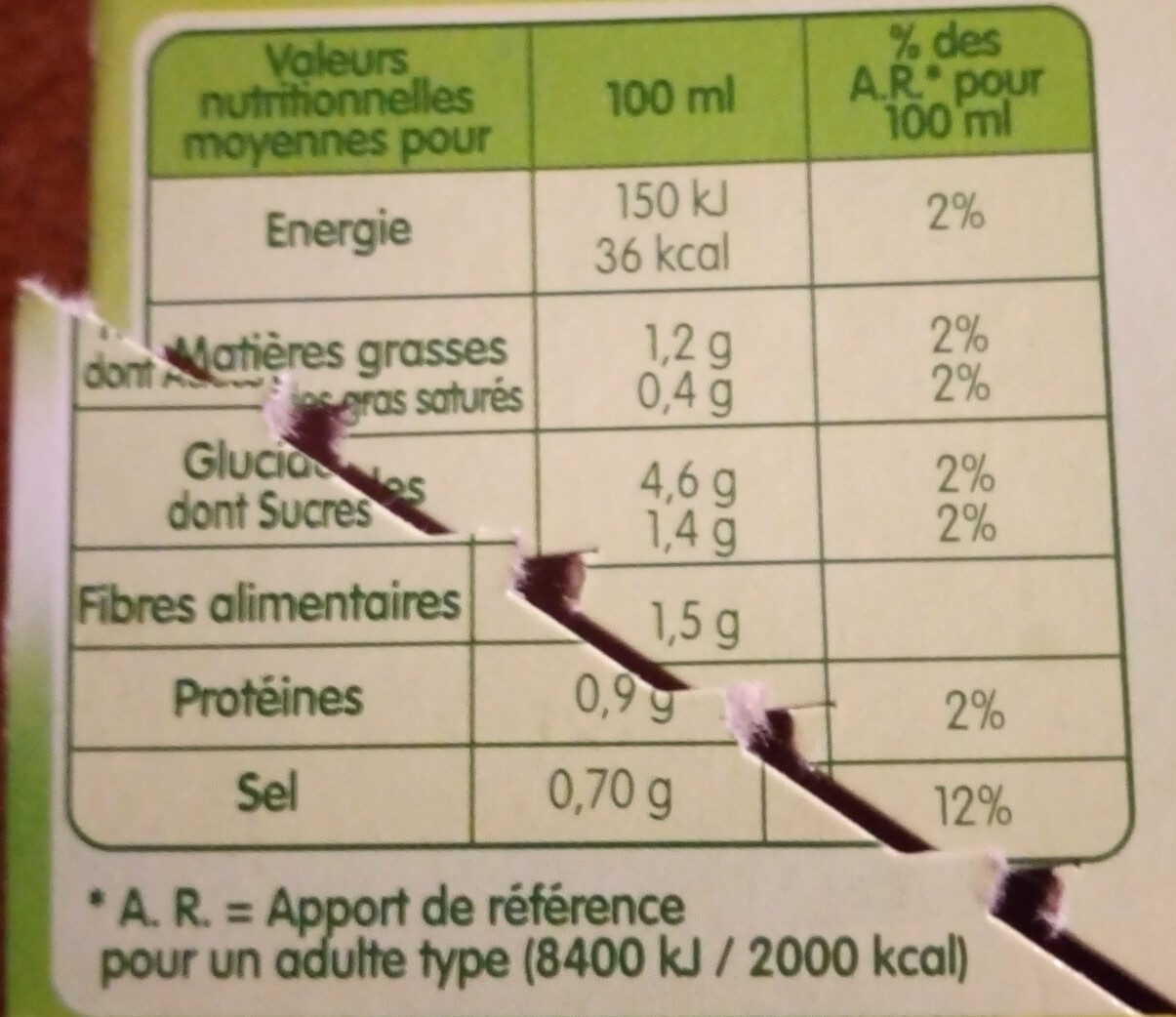 Mouliné de 10 légumes - Información nutricional - fr