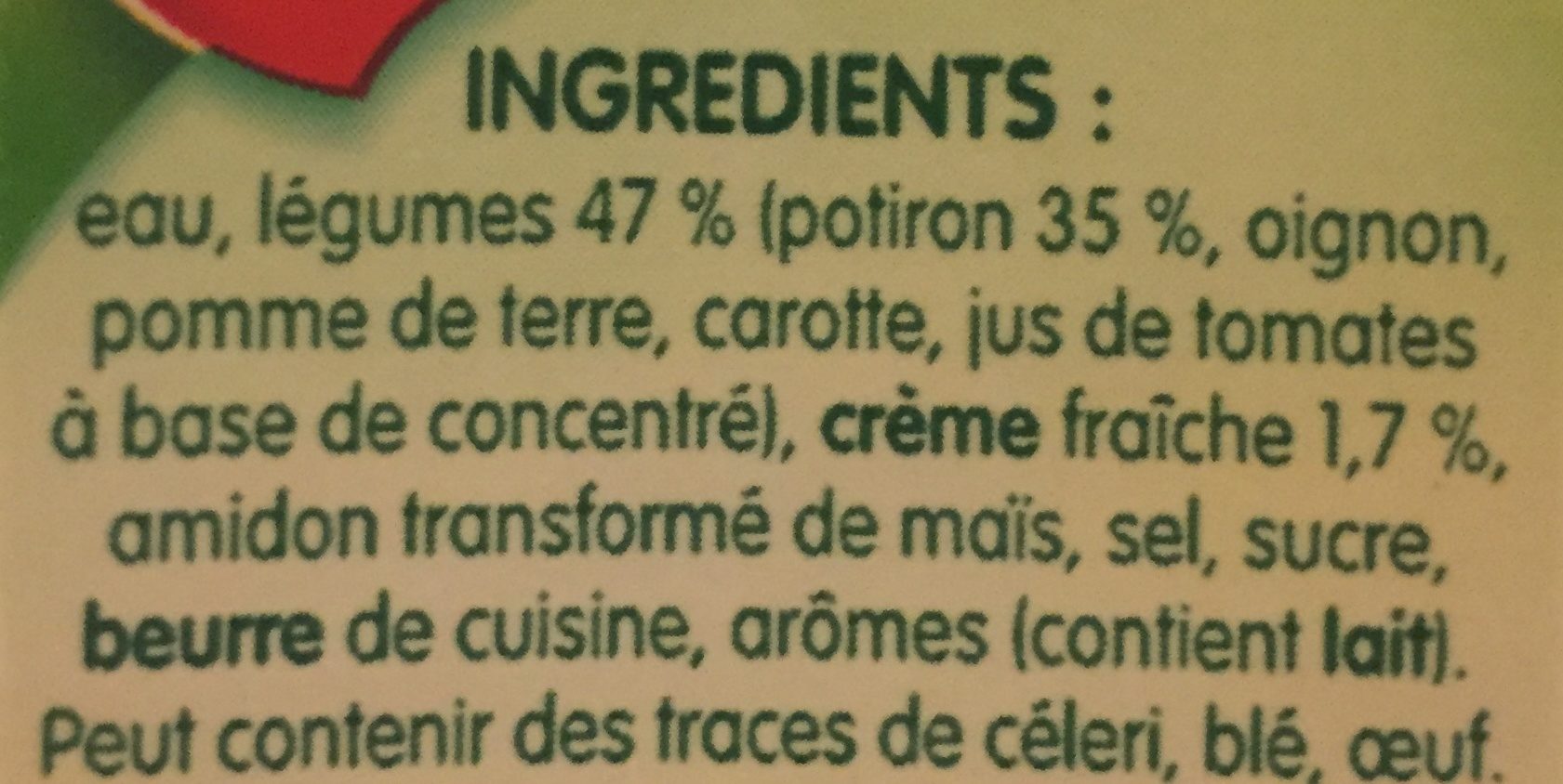 Velouté Potiron à la crème fraîche - Ingredientes - fr