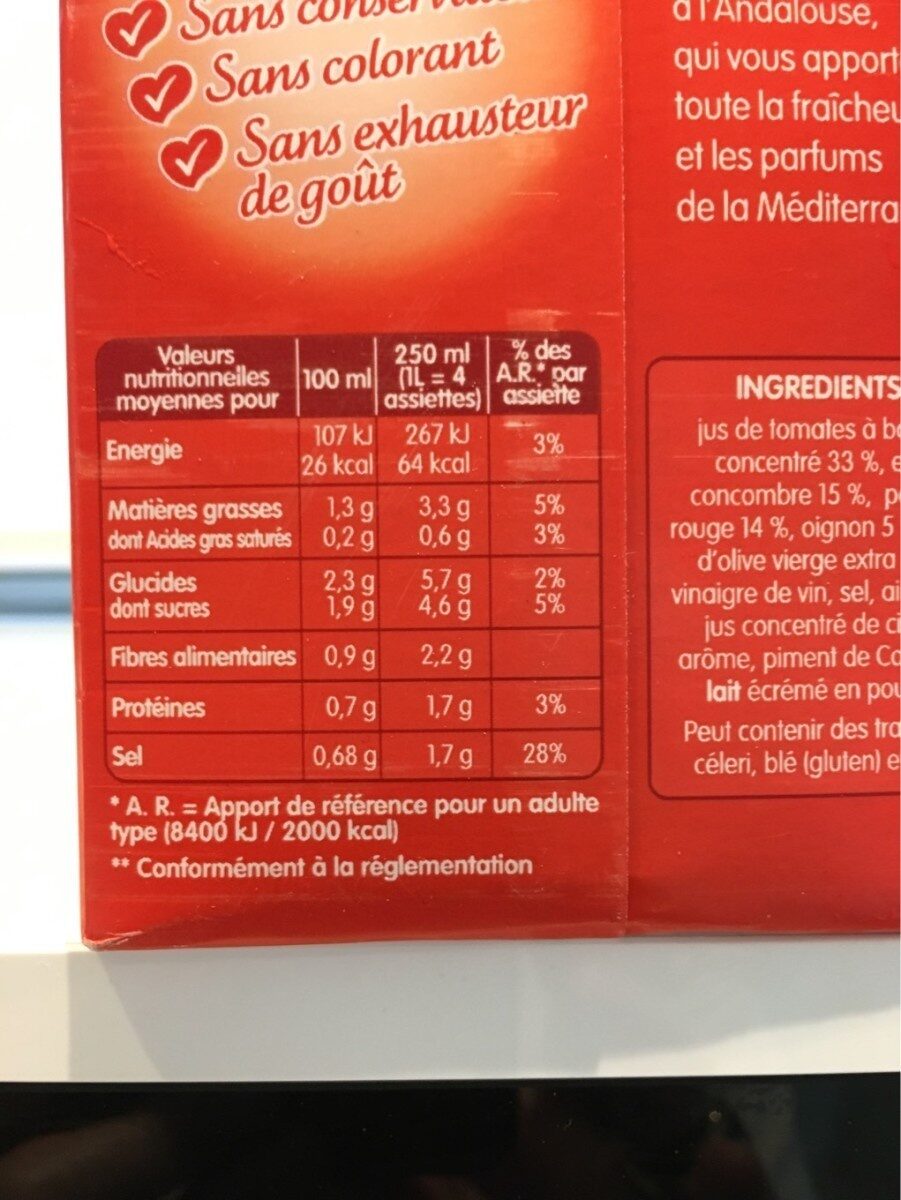 Gazpacho à l'Andalouse - Información nutricional - fr