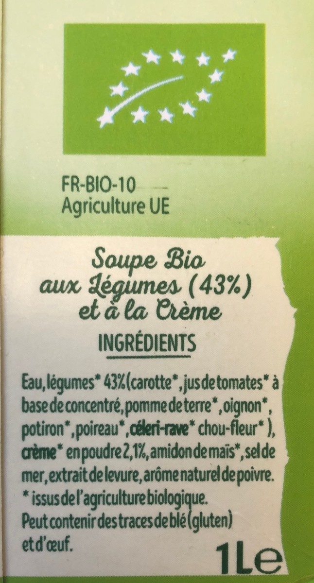 Velouté de Légumes & Crème BIO - Ingredientes - fr