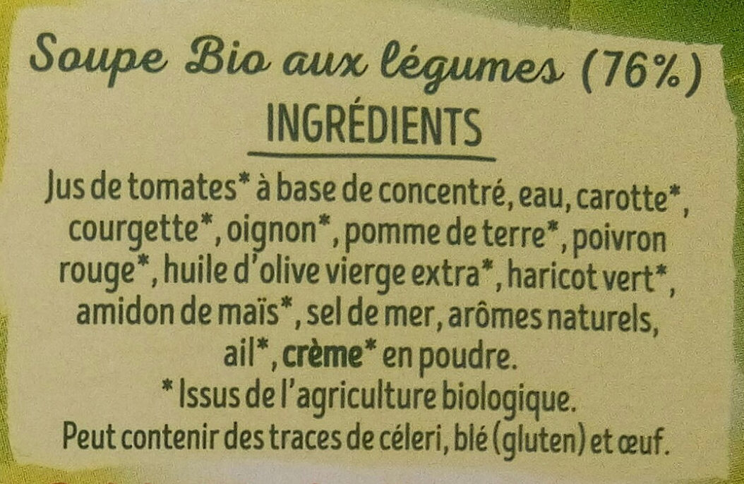 bio velouté de légumes du soleil - Ingredients - fr
