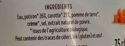 Velouté de potiron & carottes BIO - Ingredientes - fr