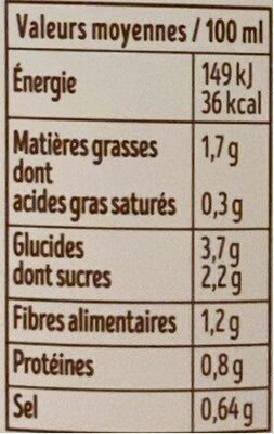 Velouté de Legumes du Soleil - Nutrition facts - fr