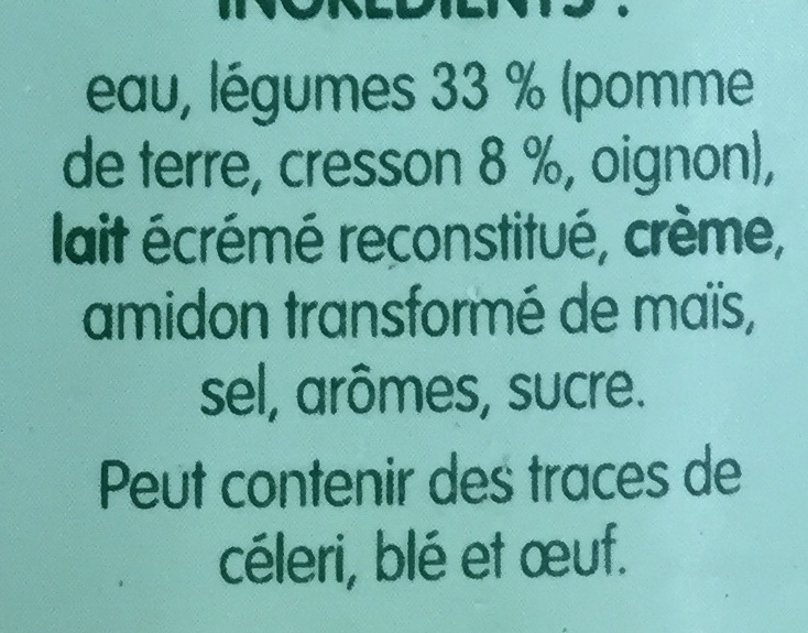 velouté de cresson - Ingredientes - fr
