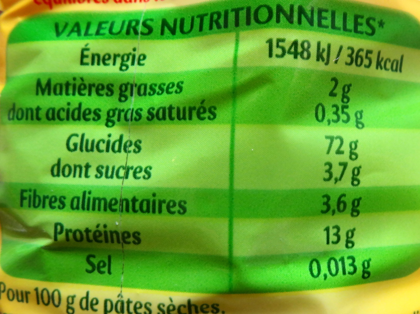 Panzani nouilles fines 500g - Nutrition facts - fr