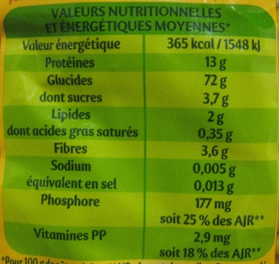 Macaroni (Maxi Format) Offre Economique - Tableau nutritionnel