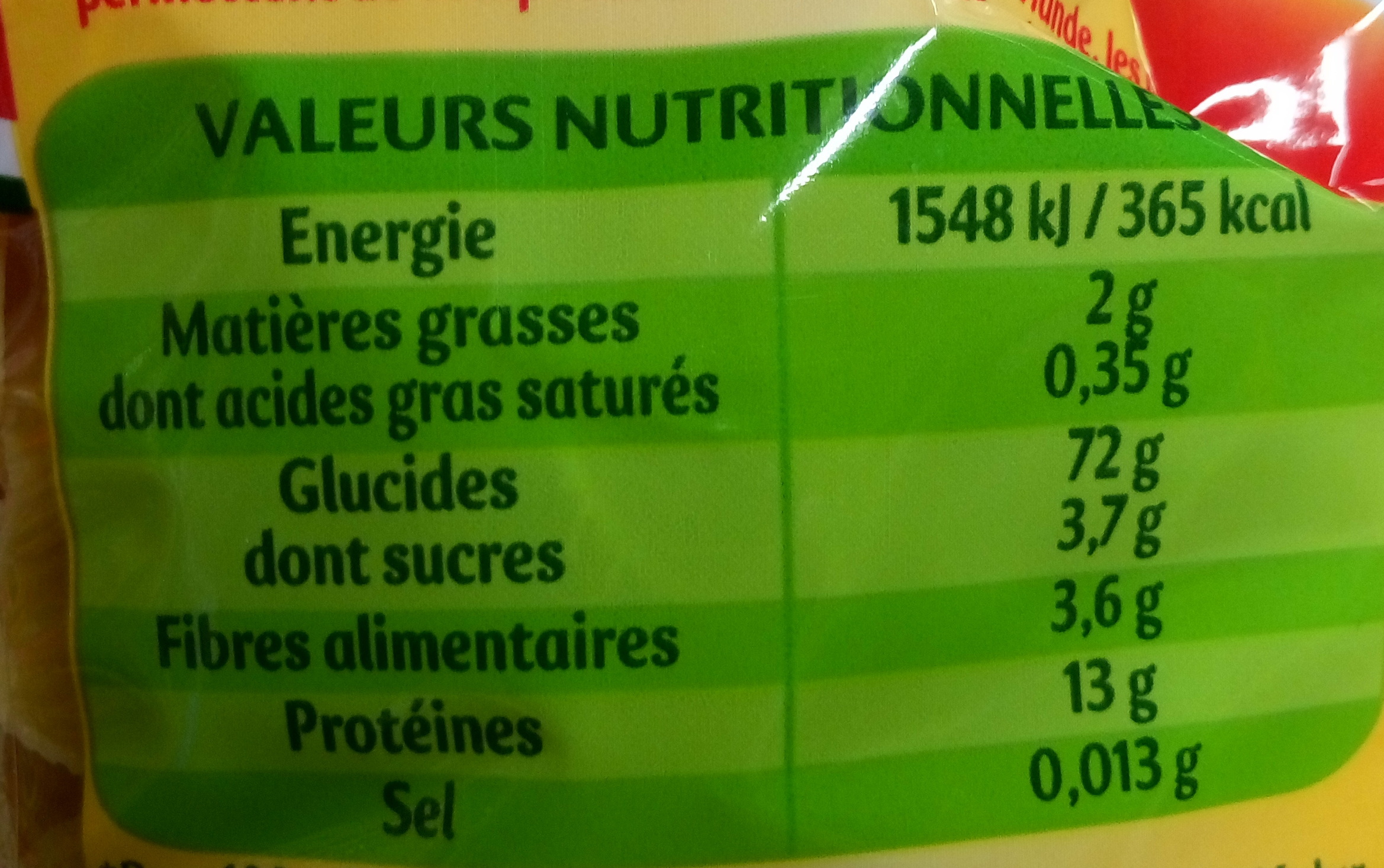 Panzani coquillages 500g - Nutrition facts - fr