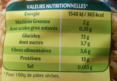Panzani torti 3 minutes 500g - Nutrition facts - fr