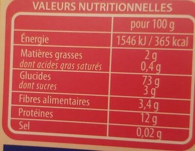 Lustucru couscous facile sc 500g - Tableau nutritionnel