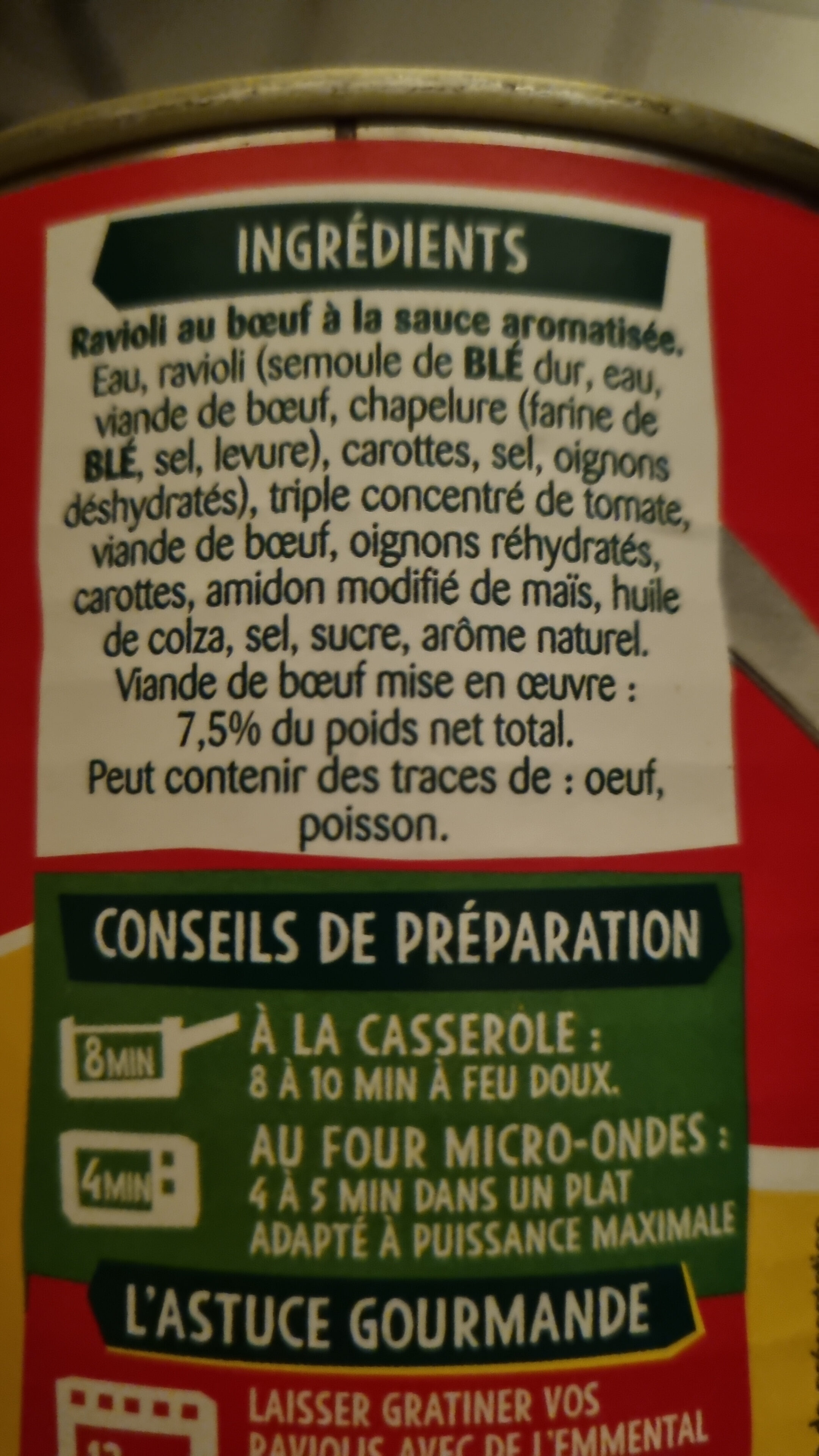 Le Ravioli, Pur Bœuf - Ingrediënten - fr
