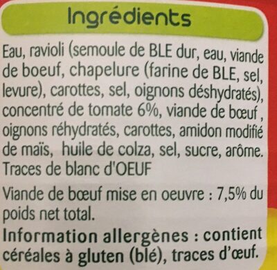 Le Ravioli, Pur Bœuf - Ingrédients