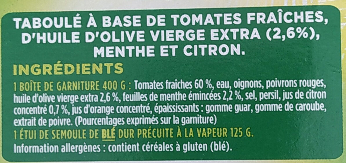 Taboulé tomates - Ingredientes - fr