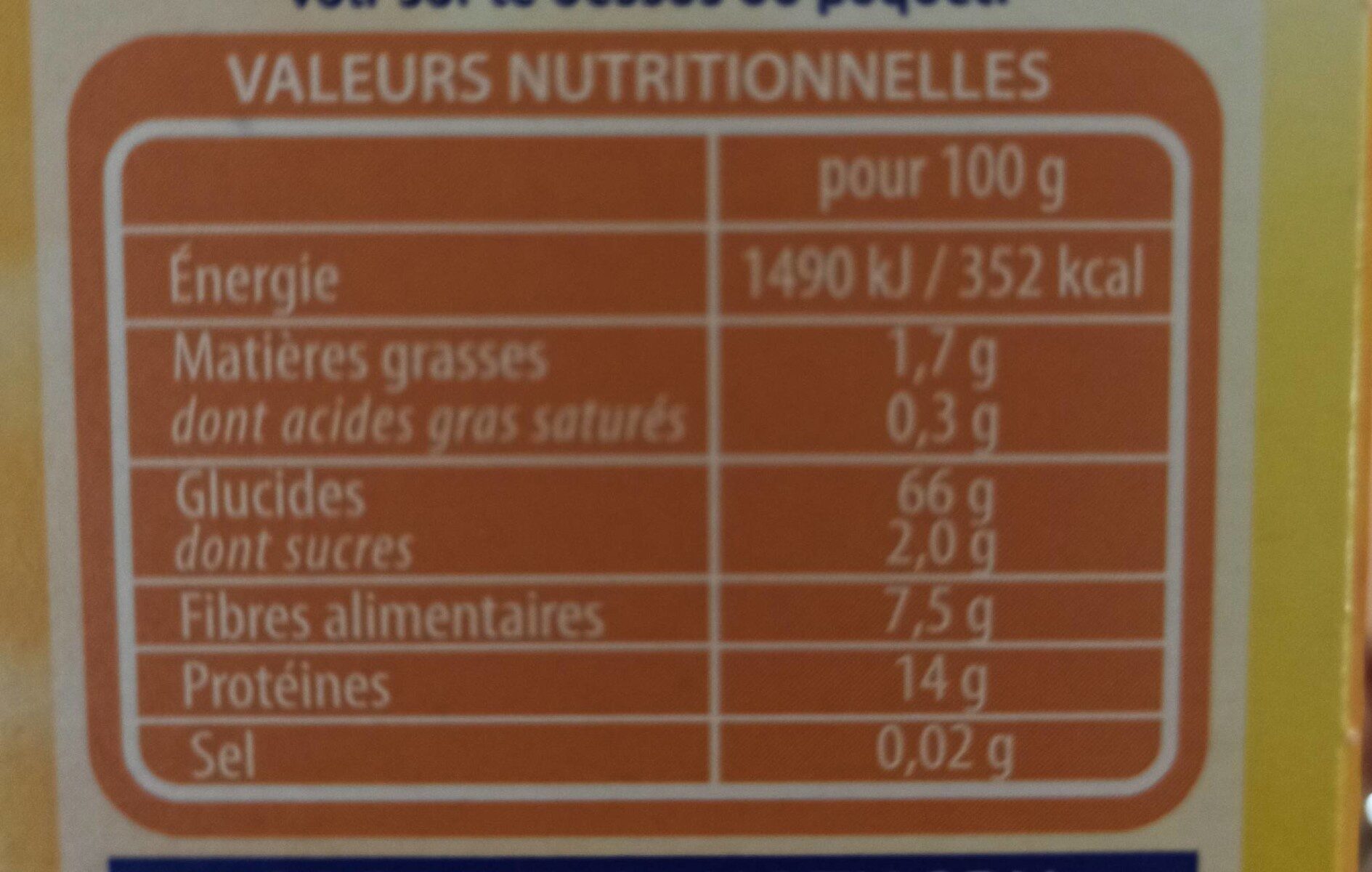 Lustucru boulgour facile - Valori nutrizionali - fr